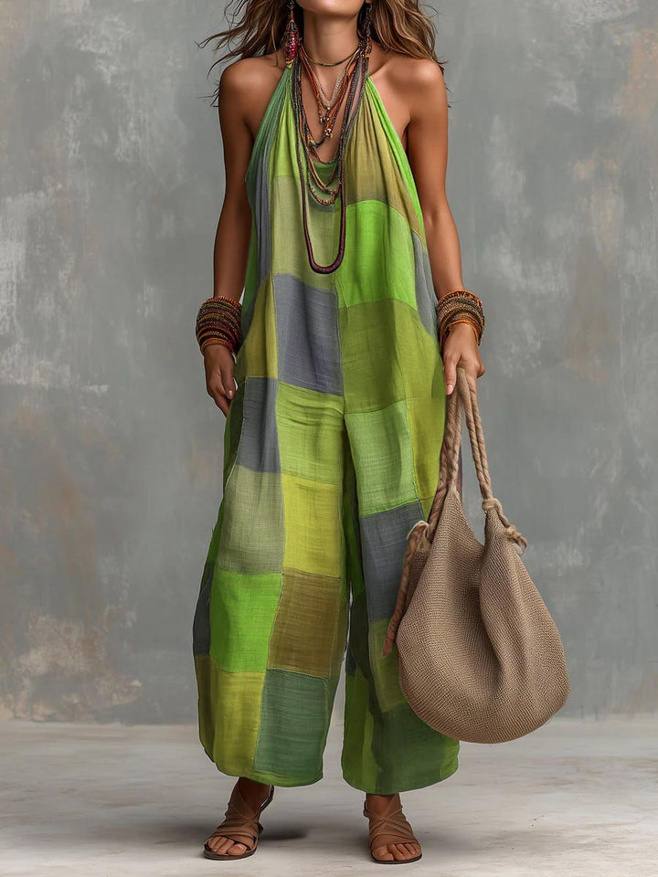 Adelyn - Patchwork halterneck-buksedragt