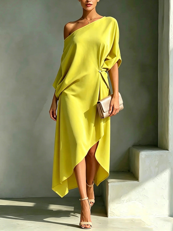 Andrea - Draperet asymmetrisk one-shoulder midikjole
