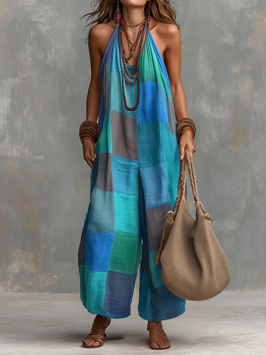 Adelyn - Patchwork halterneck-buksedragt