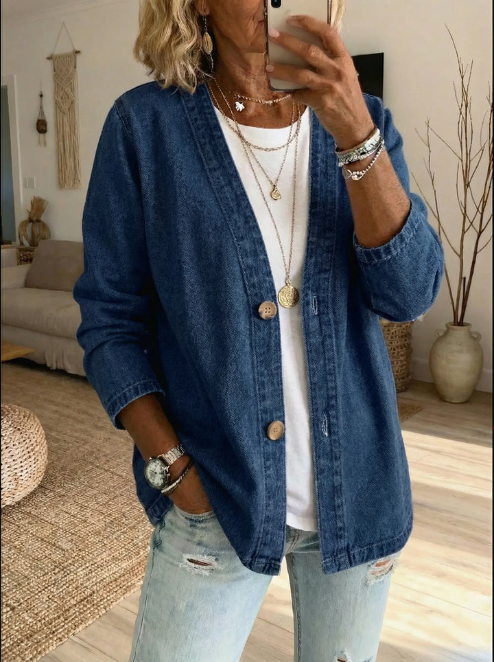 Shiloh - Letvægts cardigan i denim med knaplukning