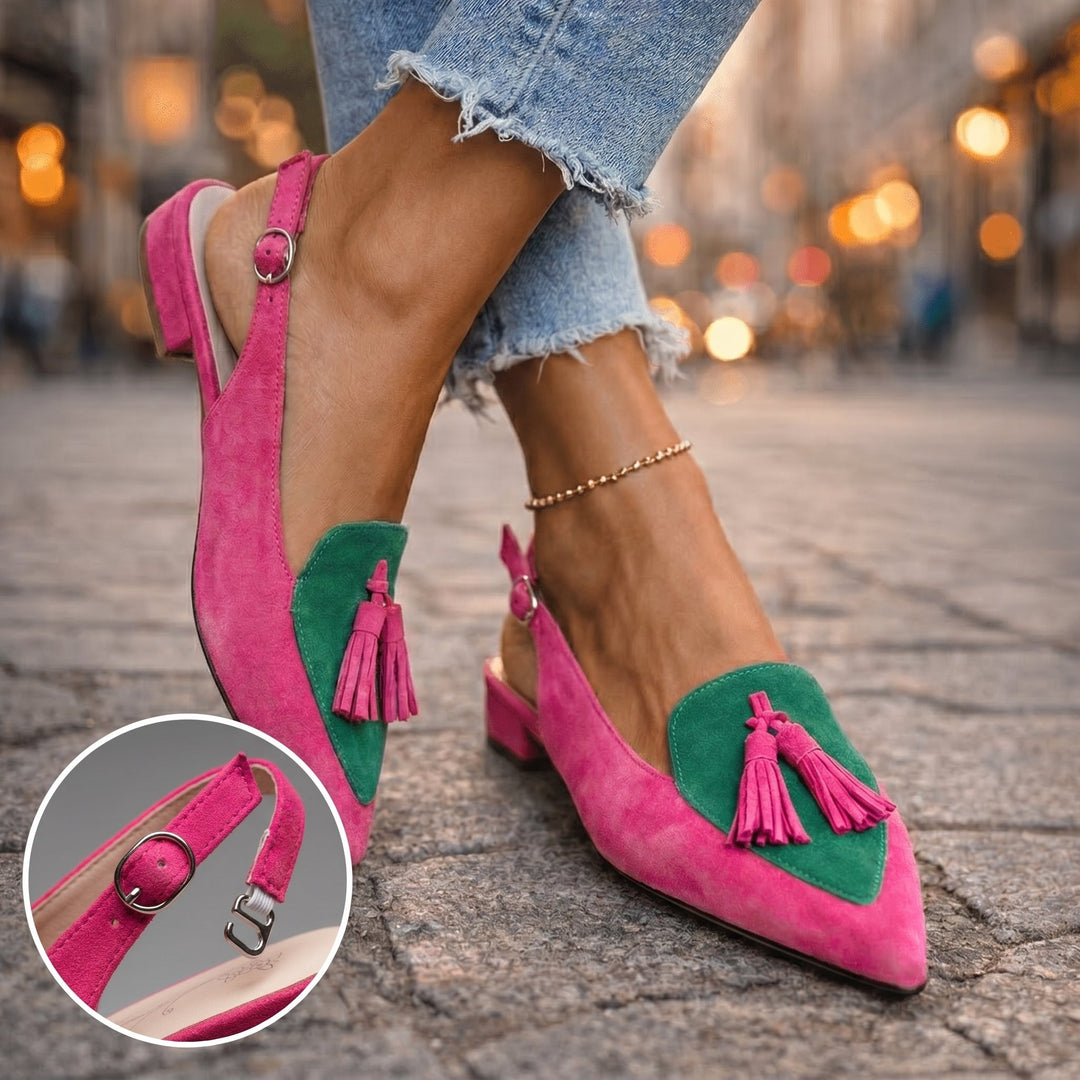 Margot - Bløde slingback-sandaler med kvastdetaljer