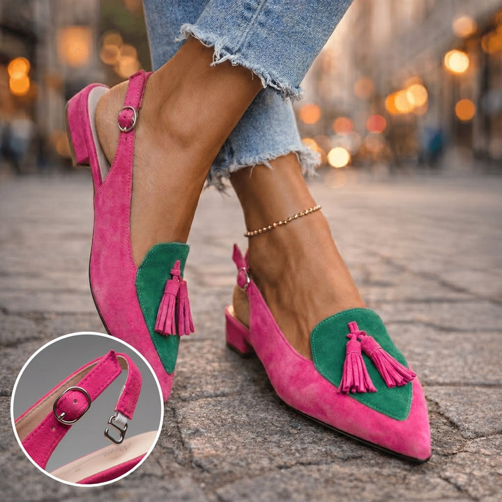 Margot - Bløde slingback-sandaler med kvastdetaljer