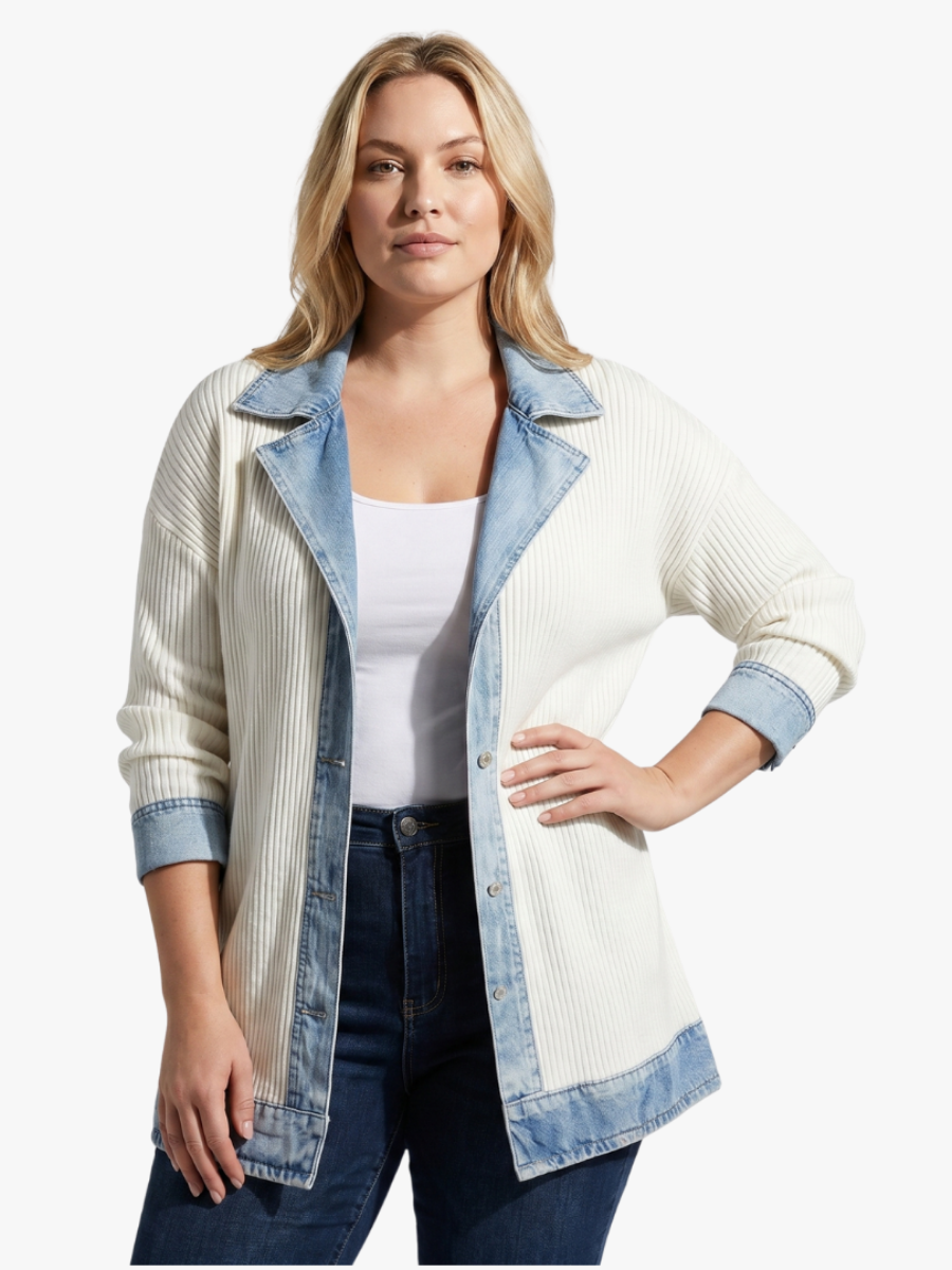 Juliette - ribstrikket cardigan med denimkanter