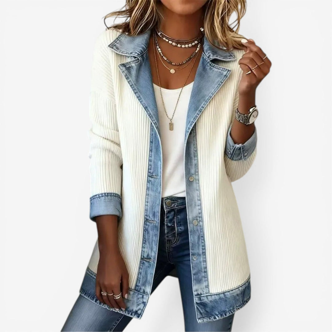Juliette - ribstrikket cardigan med denimkanter