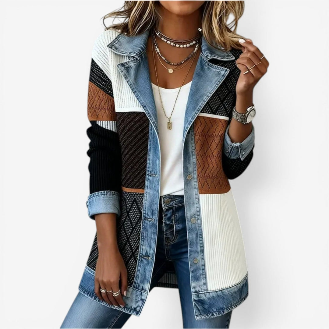 Juliette - ribstrikket cardigan med denimkanter