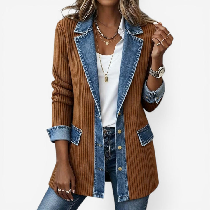 Juliette - ribstrikket cardigan med denimkanter