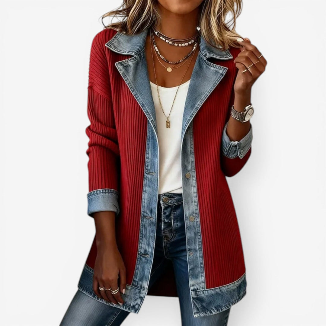 Juliette - ribstrikket cardigan med denimkanter