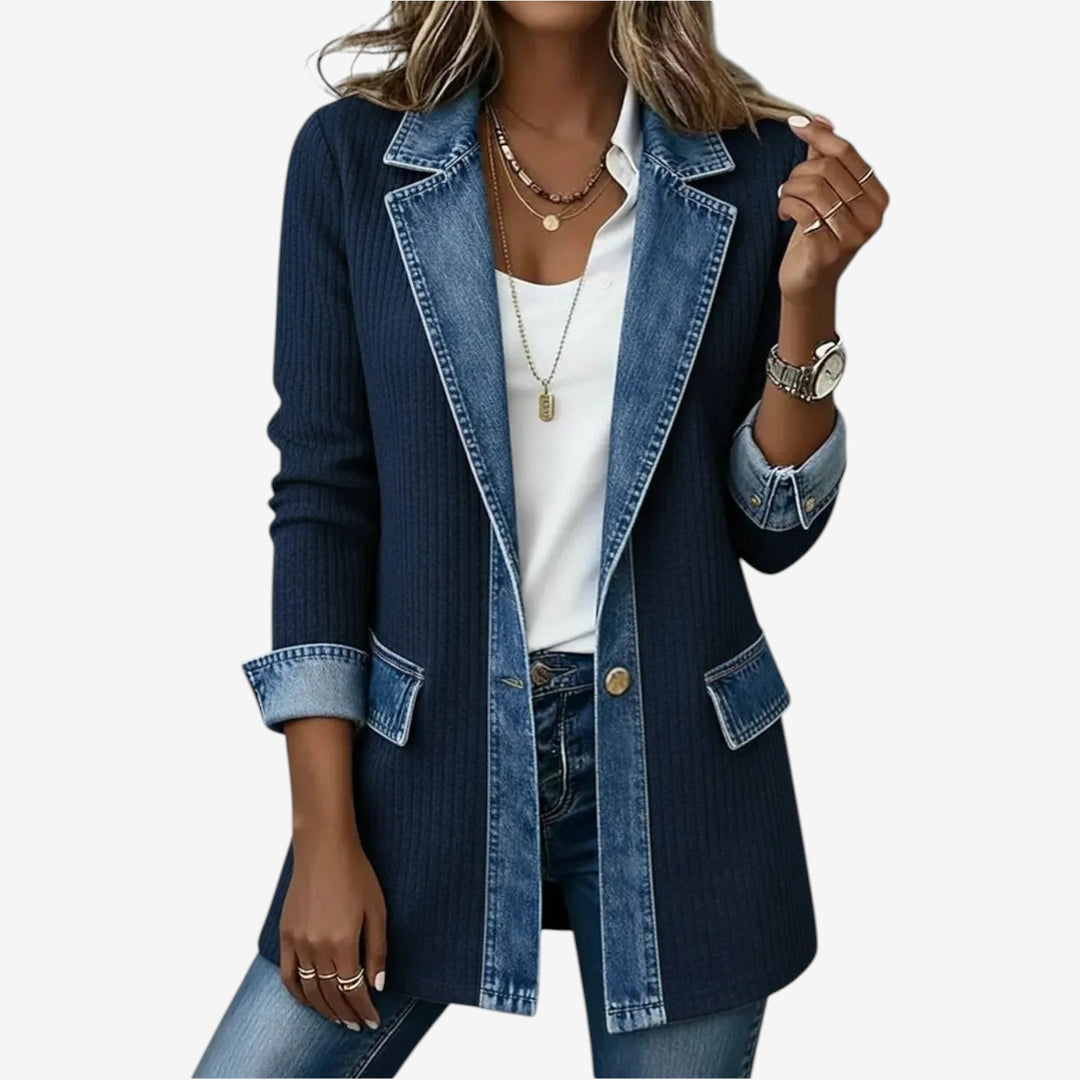 Juliette - ribstrikket cardigan med denimkanter