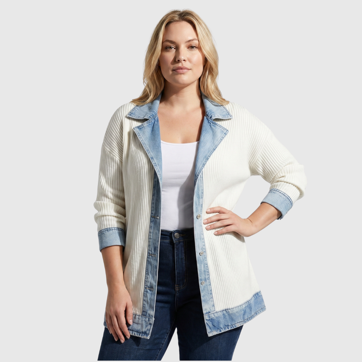 Juliette - ribstrikket cardigan med denimkanter
