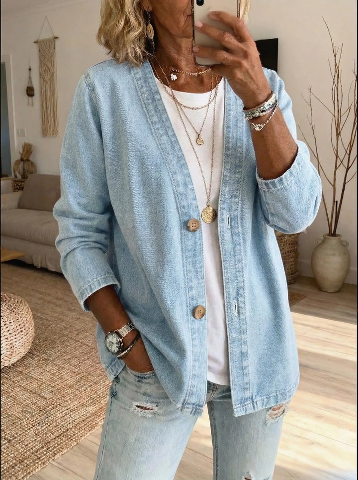 Shiloh - Letvægts cardigan i denim med knaplukning