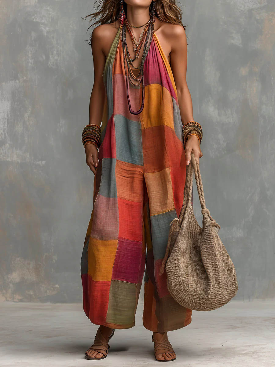 Adelyn - Patchwork halterneck-buksedragt