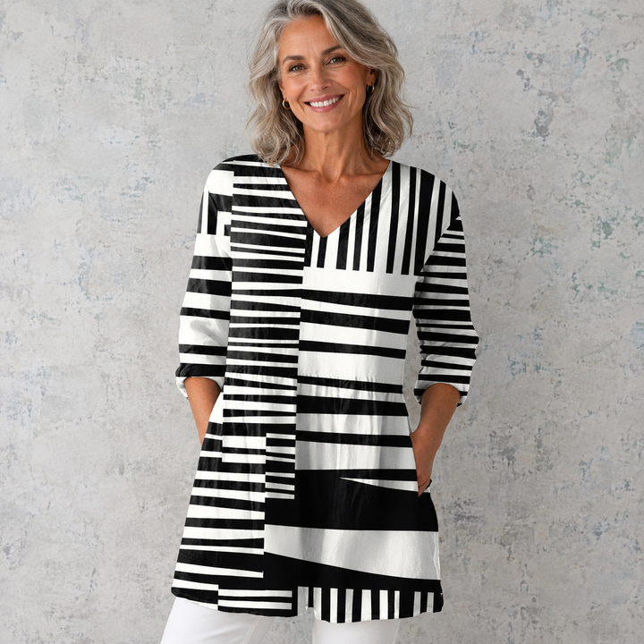 Savannah - Draperet lang bluse med V-udskæring