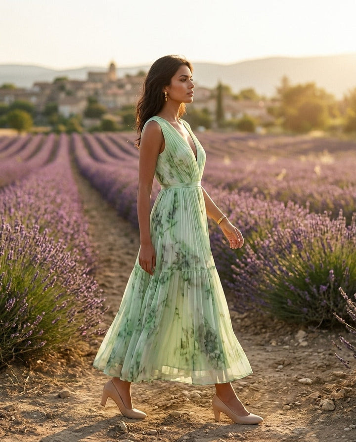 Nadia - Blomstret plisseret midikjole